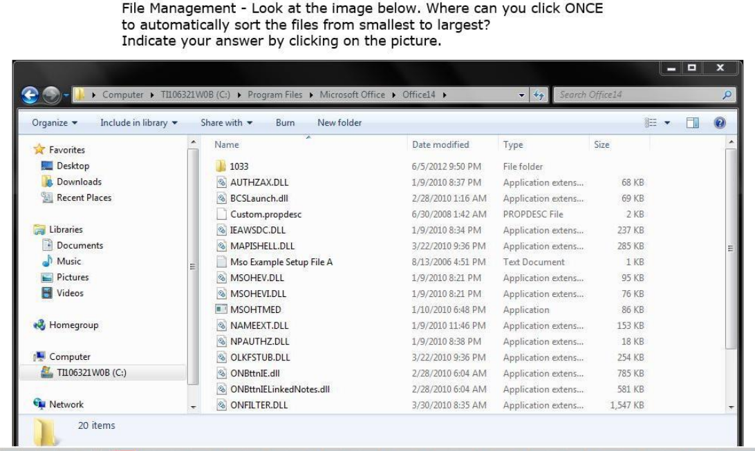 <p><span>Click ONCE to automatically sort files smallest to largest?</span></p>