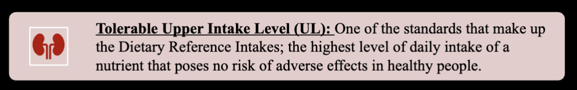 <p><span style="color: rgb(250, 249, 249);">One of the standards that make up</span><span style="color: rgb(250, 249, 249);"><br></span><span style="color: rgb(250, 249, 249);">The Dietary Reference Intakes: the highest level of daily intake of a</span><span style="color: rgb(250, 249, 249);"><br></span><span style="color: rgb(250, 249, 249);">nutrient that poses no risk of adverse effects in healthy people.</span></p>