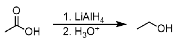 <ul><li><p>reagents: 1. LiAlH<sub>4</sub> 2. H<sub>3</sub>O<sup>+</sup></p></li></ul><p></p>