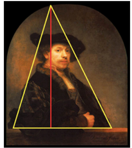 <p>It is said that the golden triangle is applied in his paintings “Self Portrait”.</p>