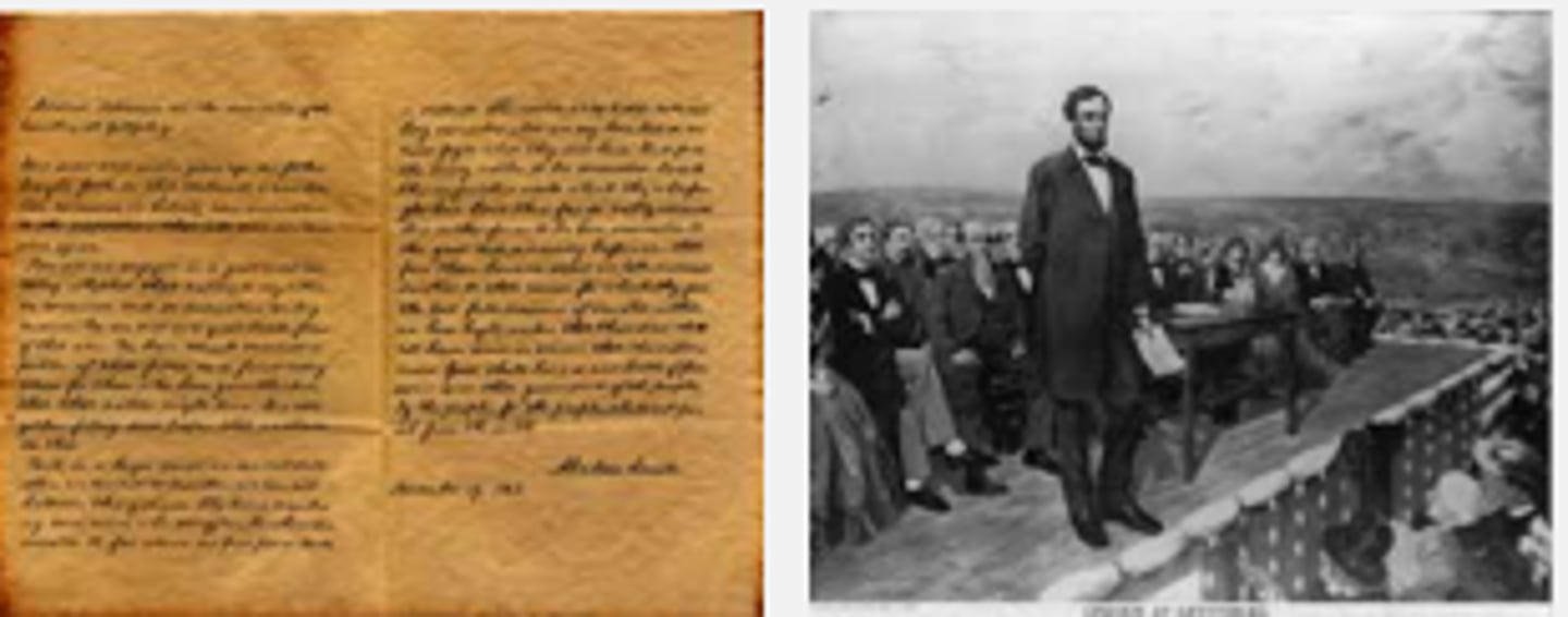 <p>A 3-minute address by Abraham Lincoln during the American Civil War (November 19, 1963) at the dedication of a national cemetery on the site of the Battle of Gettysburg.</p>