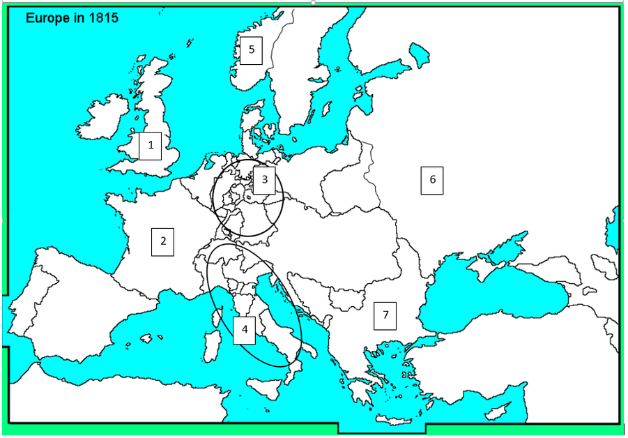 <p>Which country best matches the one labeled with a six?</p>