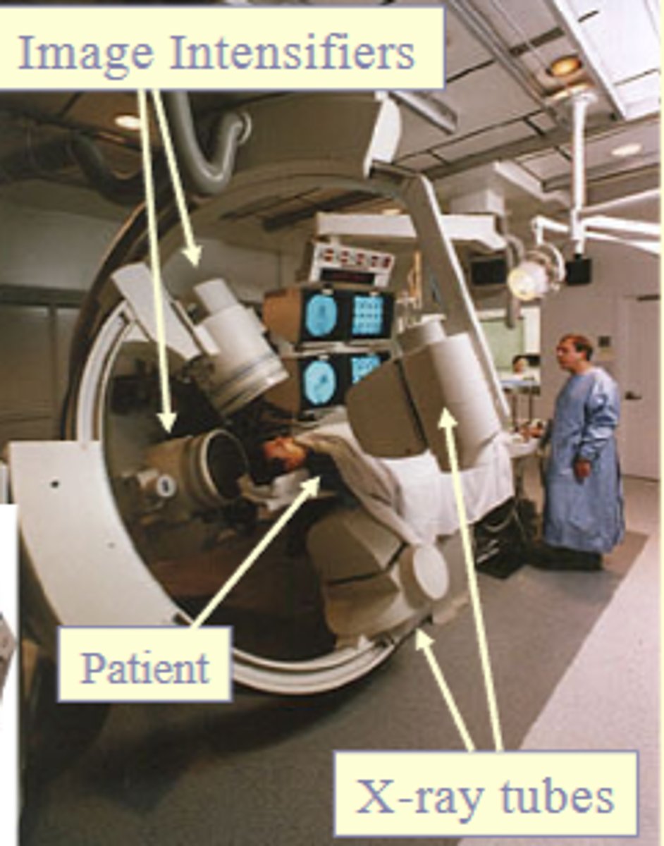 <p>Fluoroscopy, C-arm, needles and hammers, catheters, guide wires, computer, and heart monitoring/oximetry equipment</p>