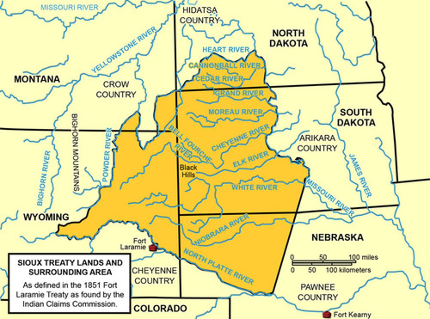 <p>1868 Guaranteed the Indians rights to the Black Hills, South Dakota for hunting and sacred purpose</p>