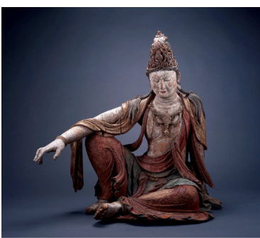 <p>a deity who refrains from entering nirvana to help others; often portrayed on the sides of Buddha</p>