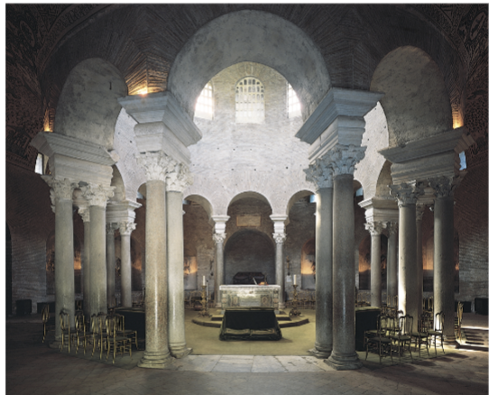 <p>Built around 350 CE in Rome, Italy. Originally a mausoleum for Constantine’s daughter; known for its circular central plan and intricate mosaics.</p>