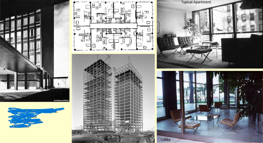 <p>Location: Chicago, Illinois</p><p>Date: mid 1900s (1948)</p><p>Builder: Mies van der Rohe</p>