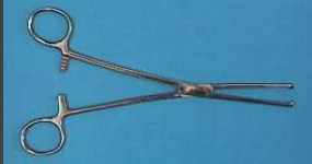 <p>is used to grasp heavy tissue. May also be used as a clamp. The jaws may be straight or curved. Other names: Ochsner.</p>