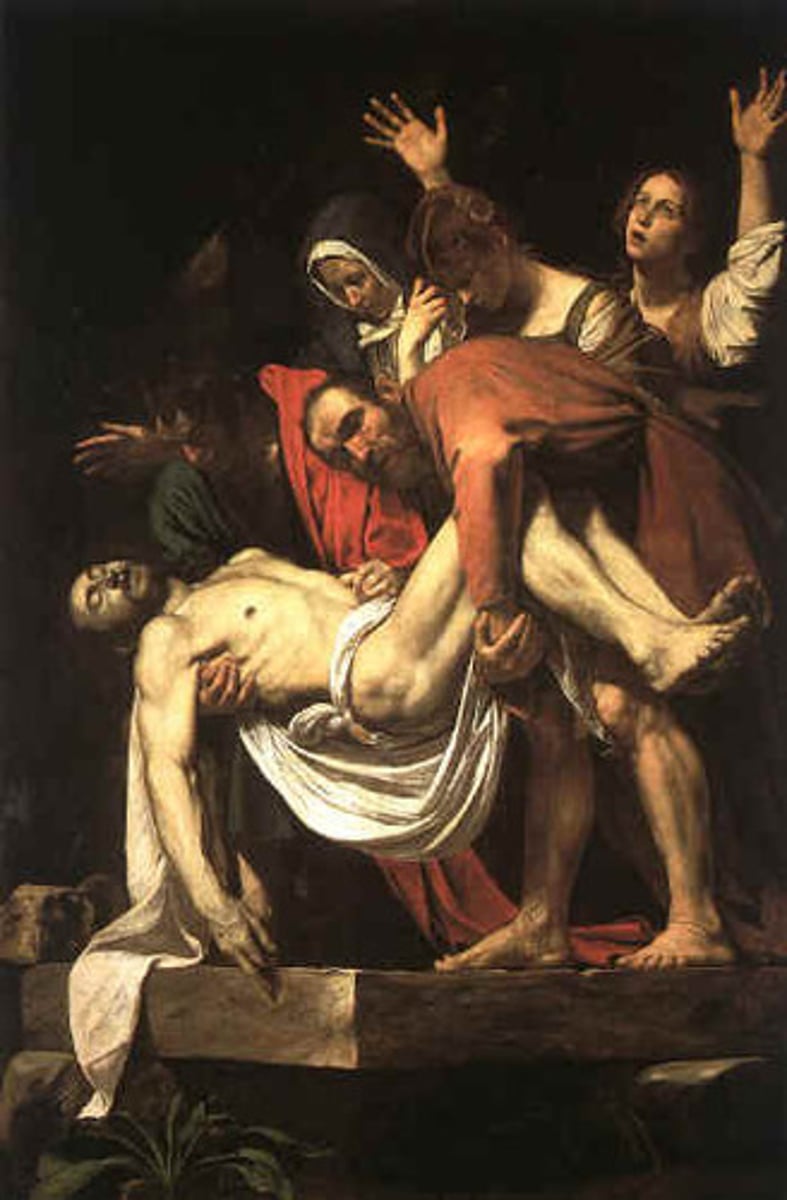 <p>Italian painter noted for his (gritty) realistic depiction of religious subjects and his novel (dramatic) use of light; "if all the men look like cow-eyed curly-haired women, it's [this artist]"</p>