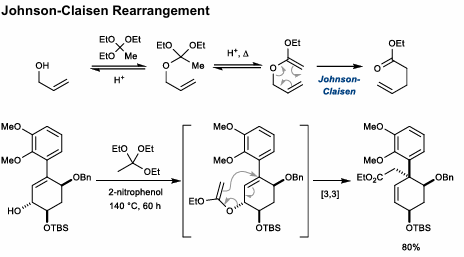 <ul><li><p>Use of triethylorthoacetate to form ester after rearrangement</p></li></ul><p></p>
