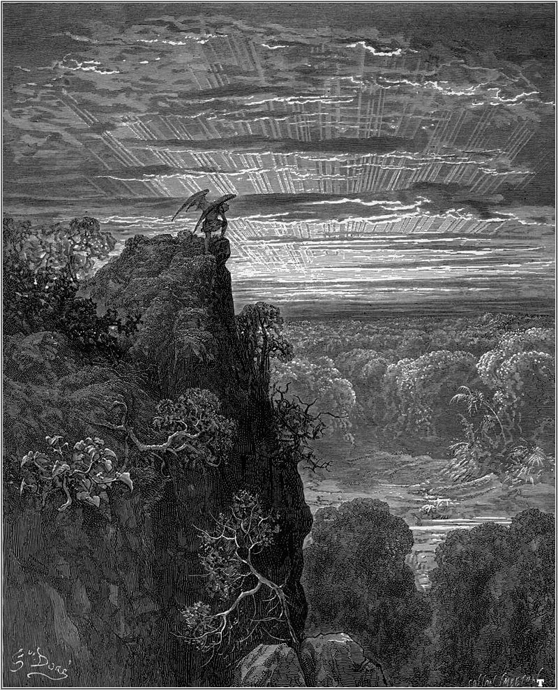 <p>Satan overlooking Paradise by Dore, inspired by P.L.</p>