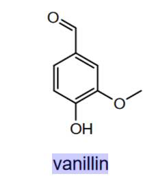 <p>benzyladehyde base</p><p>hydroxy group at C4</p><p>methoxy group at C3</p><p>when naming the hydroxy group goes firts despite being @ C4 due to alphabetical order</p>