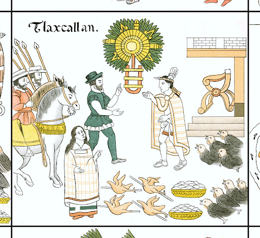 <p>cortes seals the alliance with the Tlaxcalan rulers</p>