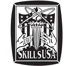 What does the shield represent in the SkillsUSA emblem?