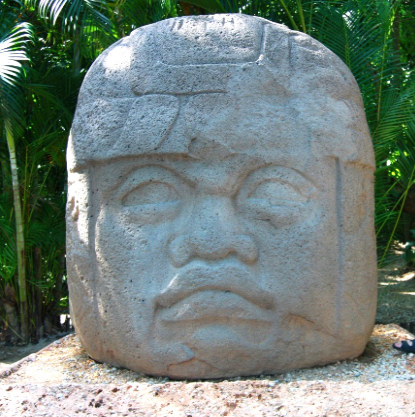 <p>La Venta, Monument 1, c.1200-900 BCE, basalt, 7.9 ft x 6.8 ft x 6.4 ft</p>