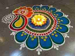 <p>What are the Multi-coloured designs made of materials such as dry rice flour called?</p>