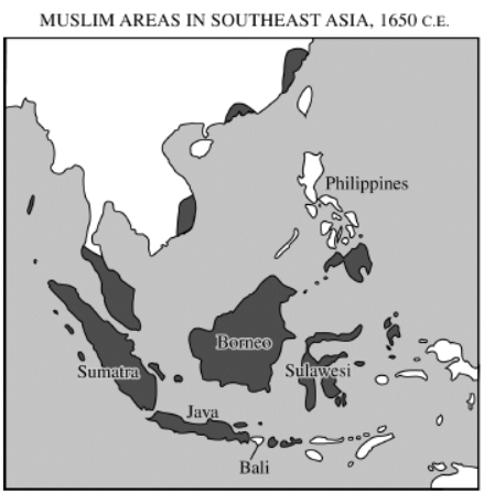 <p><span><span>Which of the following factors best explains the distribution of Muslim populations shown on the map above?</span></span></p>