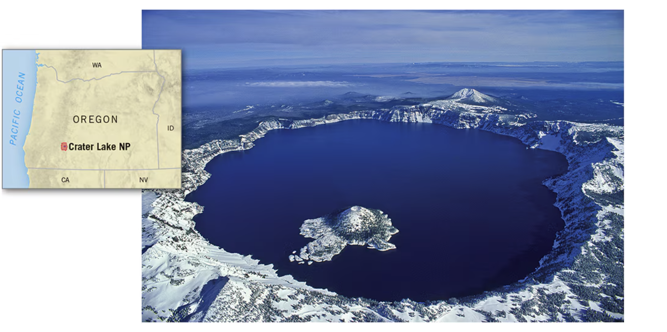<p>crater lake, Oregon is a collapsed volcano</p>