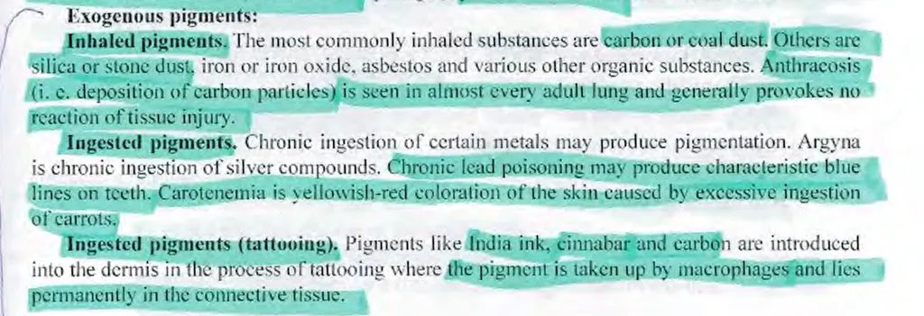<p><strong><span>Which exogenous pigment could be deposited in the lungs and lymph nodes?</span></strong> </p><p><strong>a) coal dust, </strong></p><p>b) carotene, </p><p>c) tattoo ink, </p><p>d) none of the above</p>