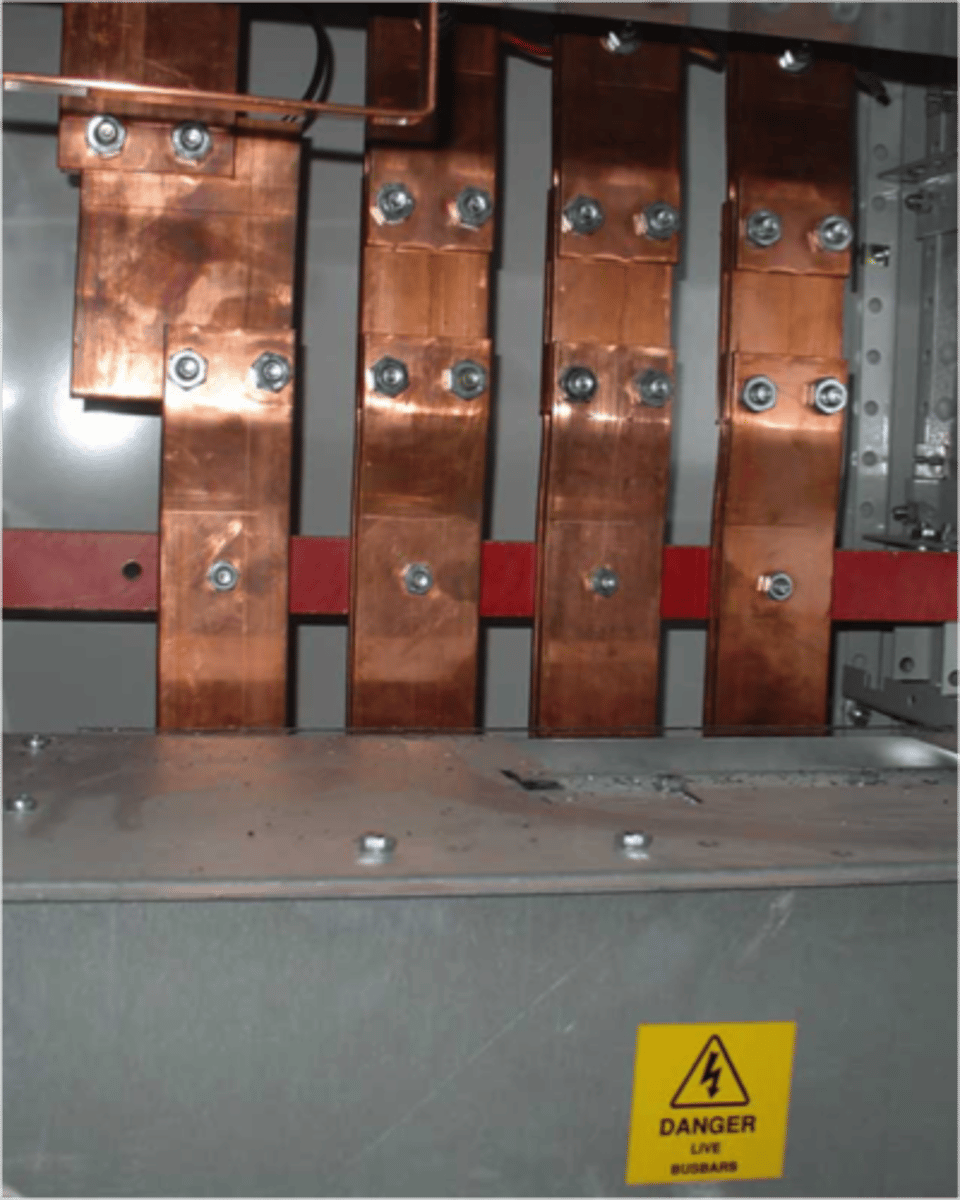 <p>A rigid electric conductor, usually a metal bar, hollow tube, or rod, which forms a connection between electric circuits.</p>