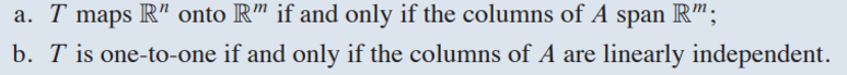 <p>basically what a is saying is that if any vector b in R^m can be made up of the columns of A multiplied by some scalar <br>b=c1​a1​+c2​a2​+⋯+cn​an​ then its onto</p>