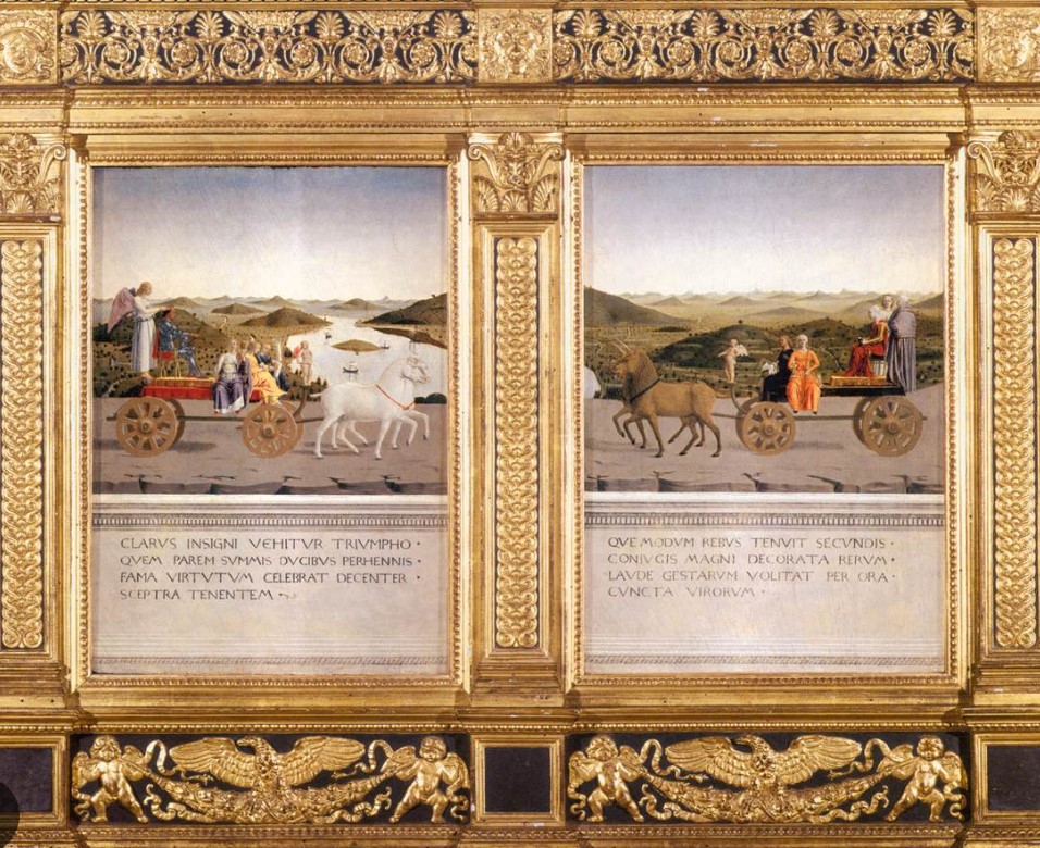 <p>Piero della Francesca, _______________, c. 1472-1474, tempera and oil on panel, Galleria degli Uffizi, Florence Italy</p>