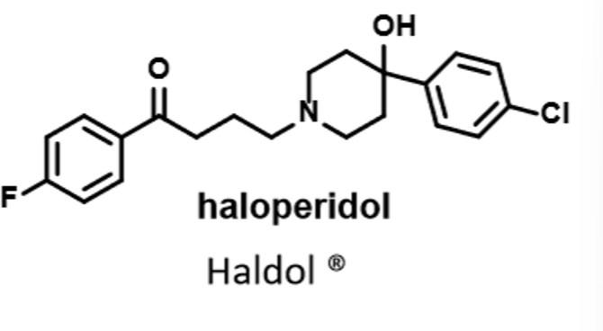 <p>Typical neuroleptic- 1st gen antipsychotics</p><p>Butyrophenones</p><blockquote><p>affinity for DA receptors than chlorpromazine</p></blockquote><p>Less weight gain than chlorpromazine</p><p>Used for manic phase of bipolar disorder</p>