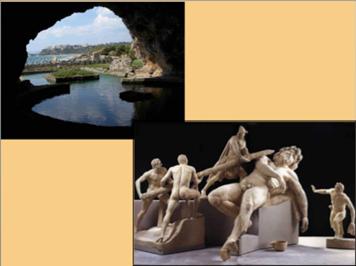 <p>site of a villa of Tiberius, 75 miles southeast of Rome, famous for the cave that housed large marble statuary depicting scenes from the adventures of Odysseus.</p>