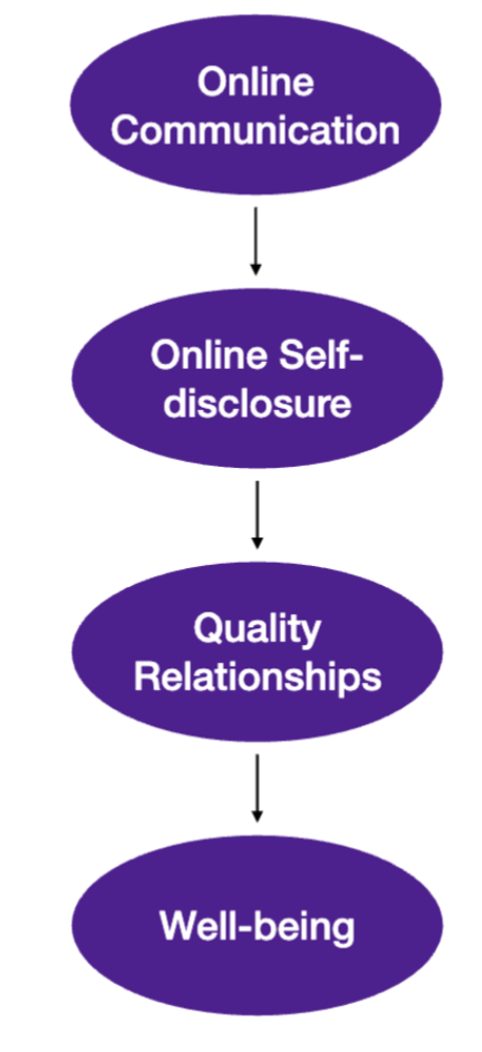 <ul><li><p>Social media can strengthen social ties</p></li></ul><ul><li><p><strong>Active</strong> use to connect with others (e.g., private exchanges with others, public post) is associated with greater perceived social support and better well-being (Frison &amp; Eggermont, 2015, Burke, 2011)</p></li><li><p>Online communication can stimulate self-disclosure, which improves relationships and well-being (Valkenberg &amp; Peter, 2009)</p><ul><li><p>Computer-mediated-communication reduces social contextual cues</p></li><li><p>People become less concerned with how others view them</p></li><li><p>Feel fewer inhibitions about disclosing information</p></li></ul></li></ul>