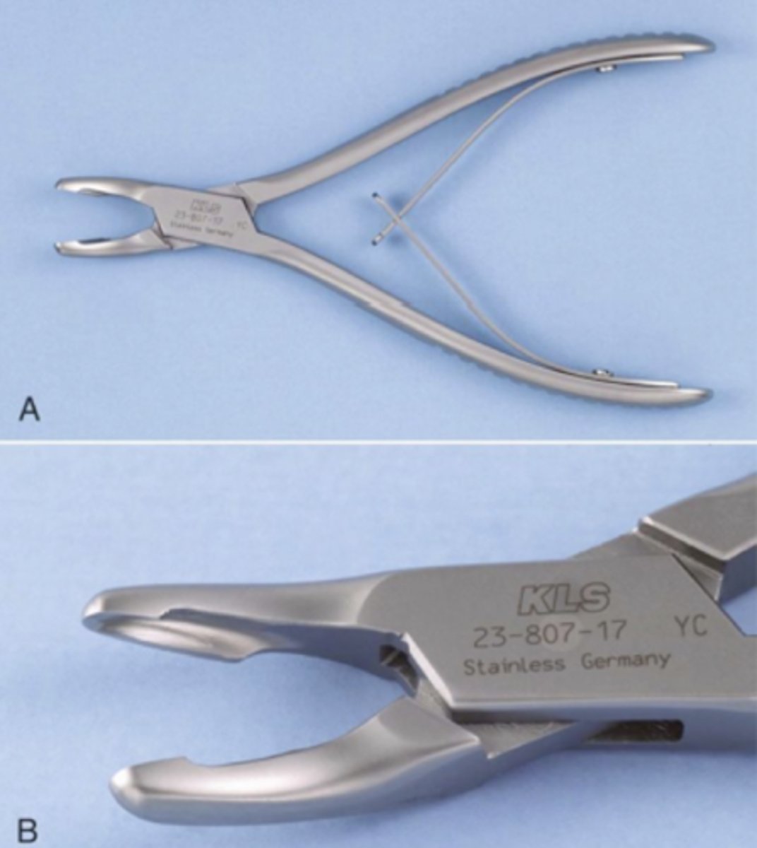 <p>Which OS Bone Removal instrument:</p><p>- Used for Bone CUTTING</p><p>- NOT used to remove teeth (sharp=causes too much damage)</p><p>- "Toenail clippers" for bone </p>