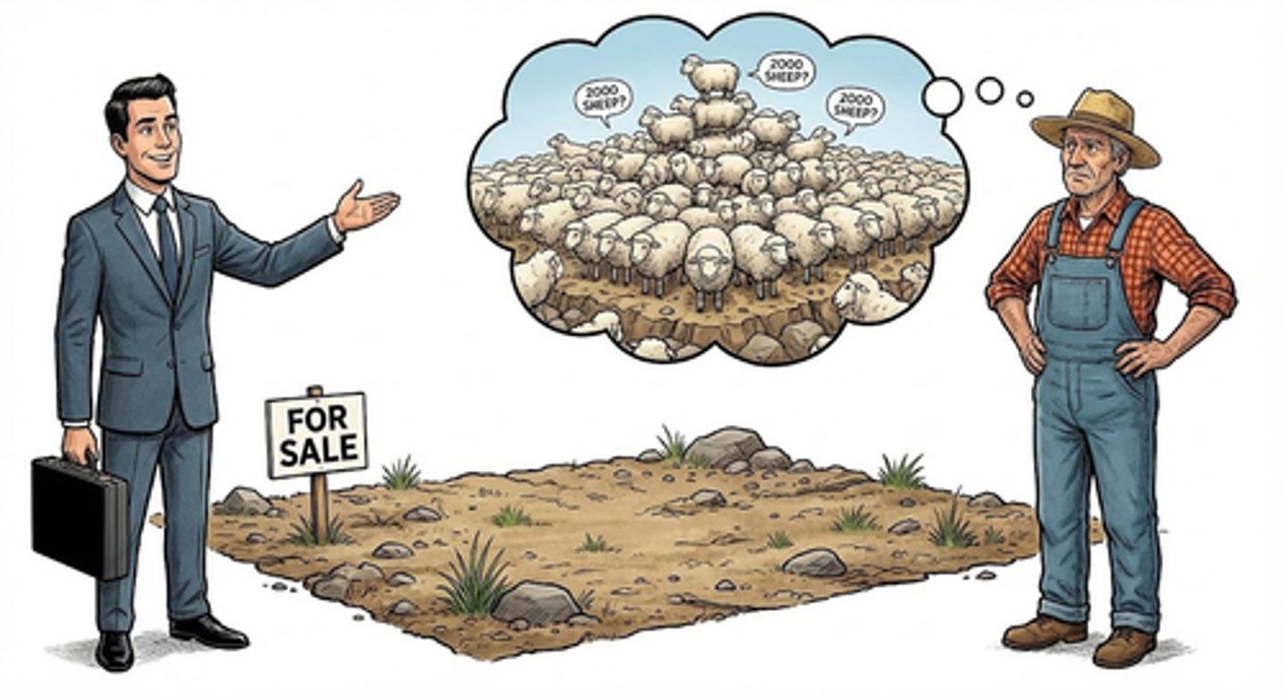 <p>Chapter: Vitiating Elements: Misrepresentation (The Representation Must be One of Fact, not Opinion)</p><p>Facts: During the purchase of land, C claimed it could sustain 2000 sheep when asked (not a shepherd). Land could not fit 2000 sheep.</p><p>Principle: A statement of opinion is not generally a misrepresentation.</p>