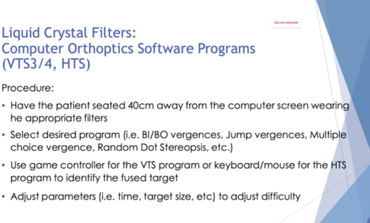 <p>- computer program</p><p>- liquid Crystal or red/blue glasses</p>
