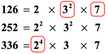 <p>Highest powers of <strong><u>all</u></strong> factors.</p>
