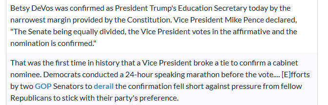 <p>Based on the excerpt, why did Vice President Pence support Betsy DeVos to be Secretary of Education?</p>