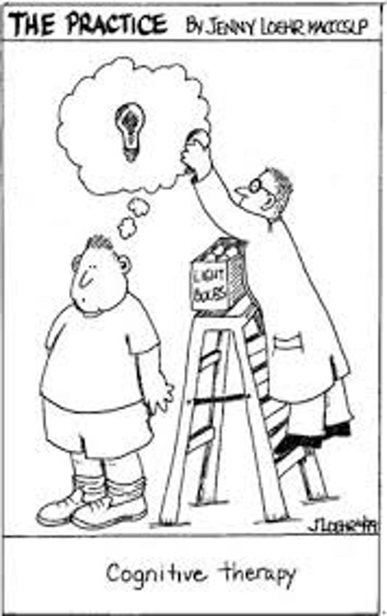 <p>therapy that teaches people new, more adaptive ways of thinking and acting; based on the assumption that thoughts intervene between events and our emotional reactions</p><p>Cognitive restructuring</p><p>Albert Ellis</p><p>Aaron Beck</p>