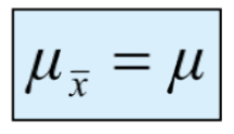 the average value of all possible sample means computed from all possible random samples of a given size from the population is equal to the population mean