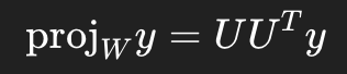 <p>If U = [u<sub>1</sub>…u<sub>p</sub>] has orthonormal columns, </p><p></p><p>Guarantees: </p><p>Projections can be done with a matrix multiplication</p><p></p><p>fast projections; shoes projection matrices satist P² = P</p>