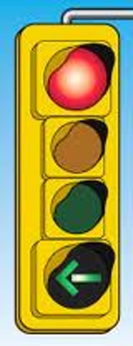 <p>Proceed carefully in the direction of the arrow, yielding the right-of-way to other vehicles and pedestrians.</p>
