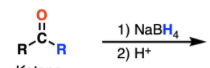 <p>ketone + (1)NaBH₄, (2)H<sup>+</sup> → ?</p>