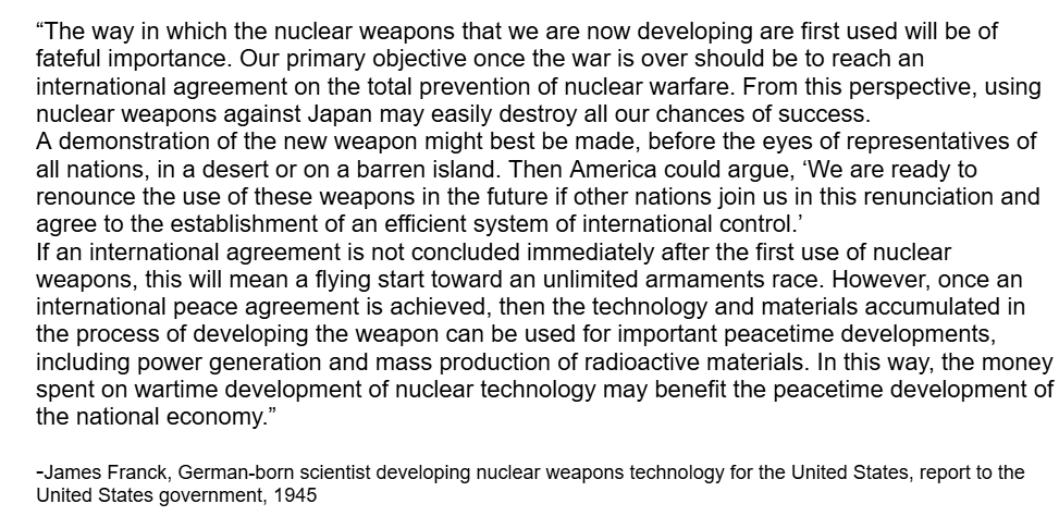 What was James Franck's perspective on nuclear weapons usage?