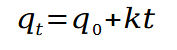 <ul><li><p>Can be made into logarithmic form: lnq = lnq -kt</p></li><li><p>y-axis becomes logarithmic. </p></li></ul><p></p>