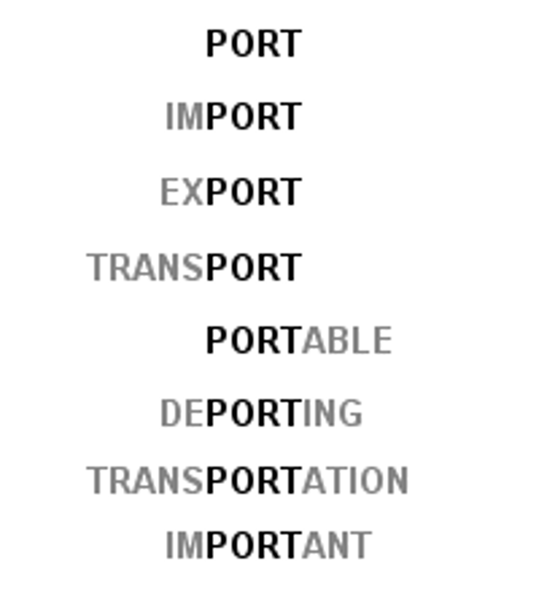 <p>the base of a word that carries the main meaning (ex: "port" means carry)</p>