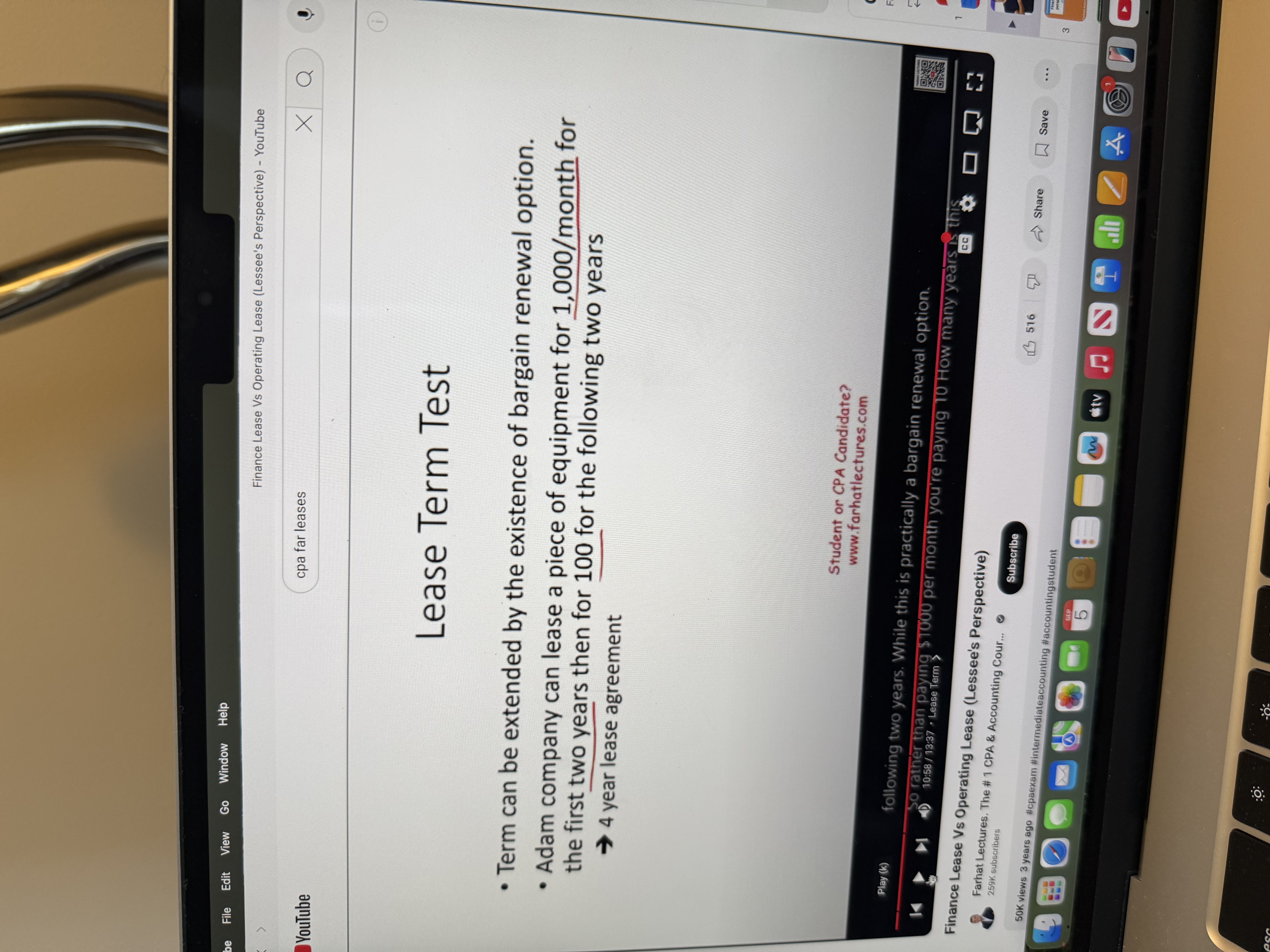 <ol><li><p>See picture below for information regarding bargain renewal option.</p></li><li><p><mark data-color="red" style="background-color: red; color: inherit;">Ignore </mark><strong><mark data-color="red" style="background-color: red; color: inherit;">tax</mark></strong><mark data-color="red" style="background-color: red; color: inherit;"> terminology, example tax depreciation</mark>. You are not concerned with taxes only the <strong>accounting useful life/economic life</strong> of the asset when determining the <strong>75% test.</strong></p></li></ol><p></p>