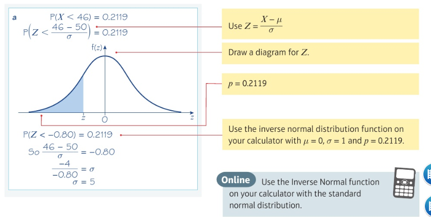 <p>b) X-N(50,5<sup>2</sup>)</p><p>let a be the 90th percentile</p><p>P(X<a)=0.9</p><p>a=56.4cm (1dp)</p>