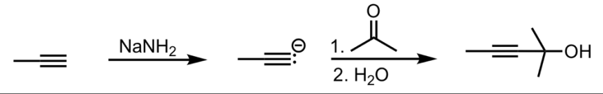 <p>What’s added: 1 alkyl group </p><p>Intermediate: Acetylide Ion </p><p>Rearrangement: Not possible</p>