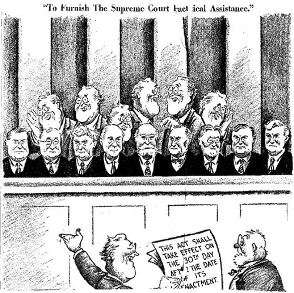 <p>FDR's plan to "pack" the Supreme Court with supporters to keep his New Deal programs from being declared unconstitutional; failed.</p>