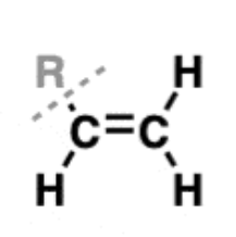 <ul><li><p>hydrocarbons with one or more carbon-carbon double bonds </p></li><li><p>examples: ethene, propene, and butene</p></li><li><p>substituents are called alkenyl groups (-vinyl is often used to refer to -CH=CH2)</p></li><li><p>carbons are sp2 hybridized, with a trigonal planar geometry</p></li></ul><p></p>