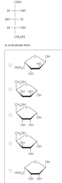 Choose Haworth projections for the following:

in α-furanose form.