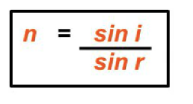 <p>refractive index, n= speed of light in a vacuum, c / speed of light in that material, v  </p>