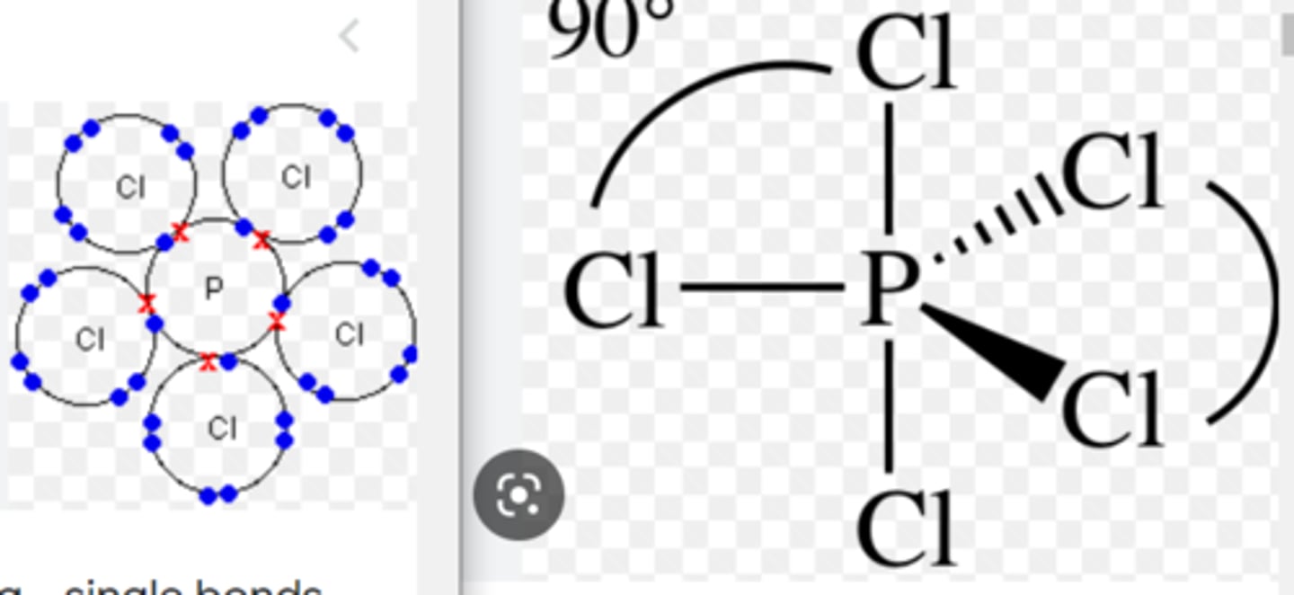 <p>2 electrons are shared between the phosphorus and chlorine atoms in the P-Cl bond. Phosphorus has 10 electrons in its outer shell (expanding the octet rule)</p>